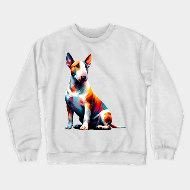 Vibrant Splashed Paint Bull Terrier Artwork Crewneck Sweatshirt by ArtRUs